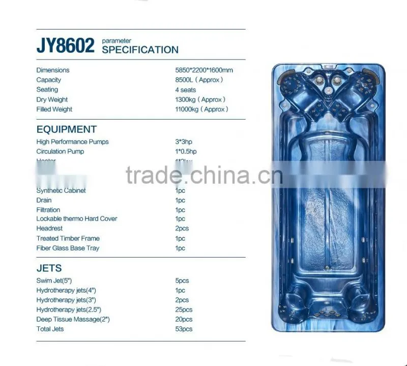 Joyspa JY8602 freestanding hydro swim spa hot tub with filter system