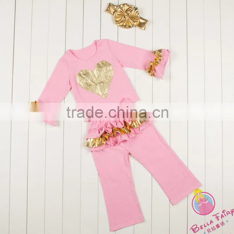 Kapu manufacture baby girl halloween clothing set frock design gold polka dot made in 2016