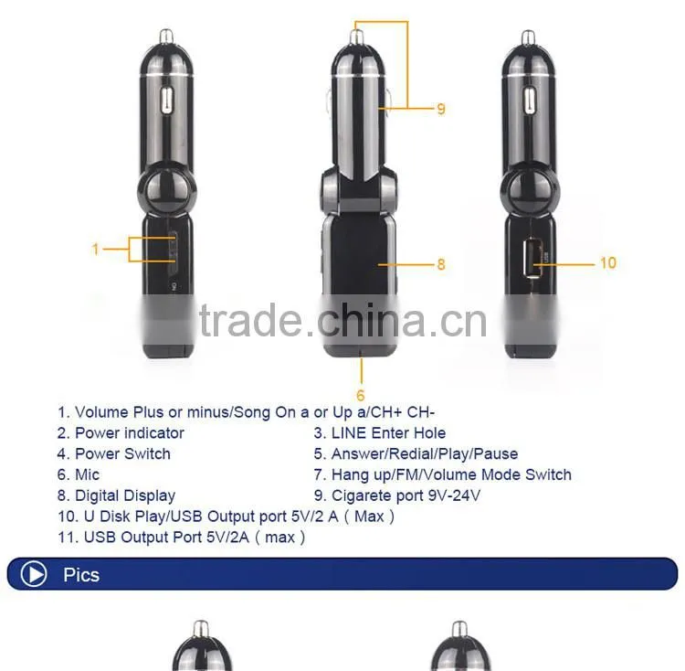 fm Radio Stereo Adapter bluetooth car charger with Handsfree Calling and USB Charging Port Up to 2.1A