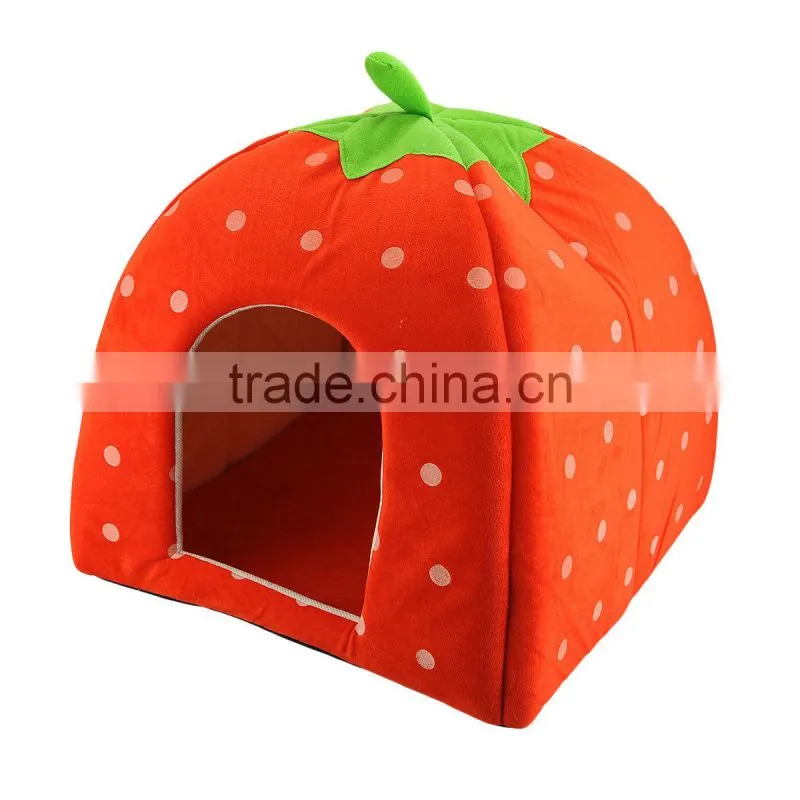 New Arrival Red Foldable Sponge Pet Dog Cat House Tent Bed Strawberry Shape Warm Kennel L