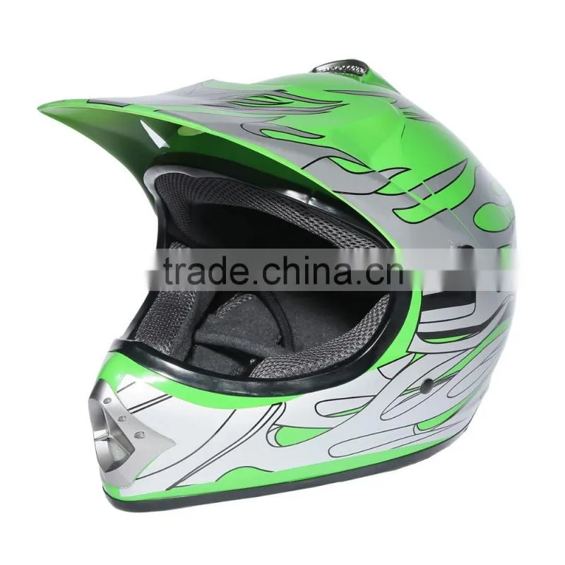 Youth Green Silver Flame Dirt Bike ATV Motocross Offroad Helmet MX+Goggles S/M/L