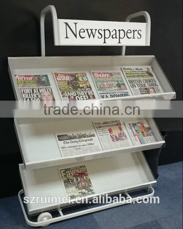 Customized movable free standing stainless steel newspaper rack
