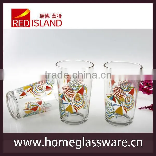 glass works supply drinking glass cup with decal, glass tumbler