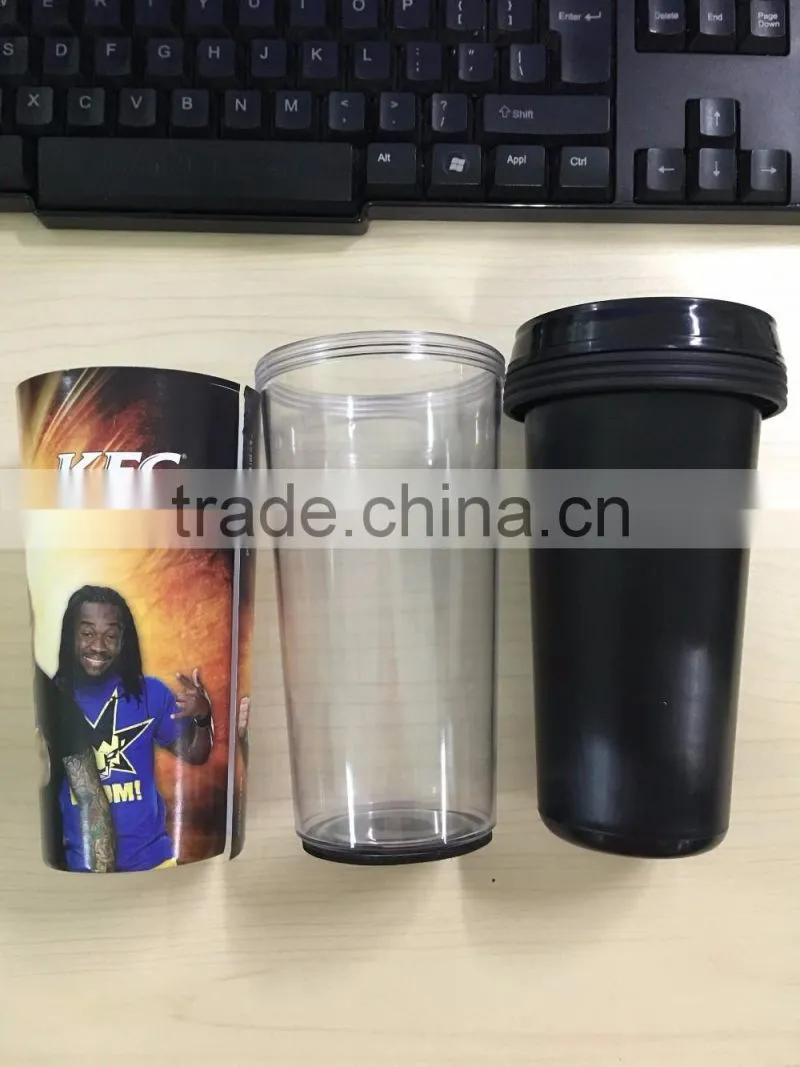 16 oz double wall plastic travel mug with cover paper