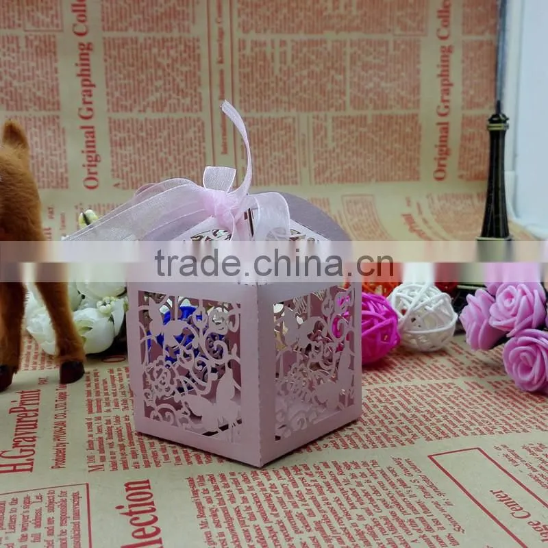 laser cut Customized foldable sweet wedding candy box romantic paper wedding box
