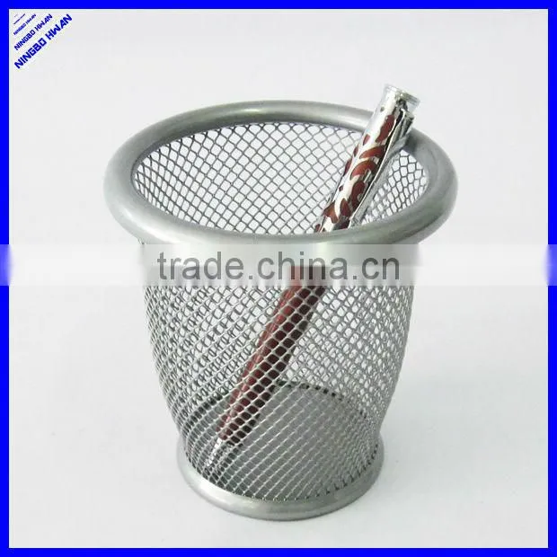 2014 high quality desktop metal mesh round color mini pen holder