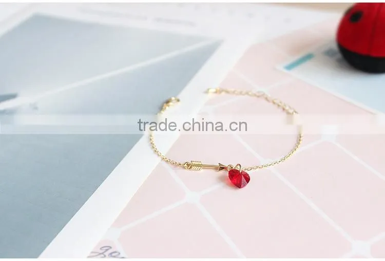 Cupid arrow bracelet gold arrow crystal heart charms gold chain bracelet for lovers Valentine's day jewelry gifts