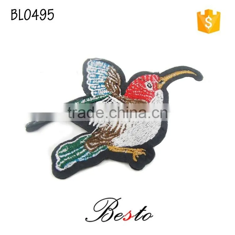 High quality china custom bird embroidery patches for kids clothes
