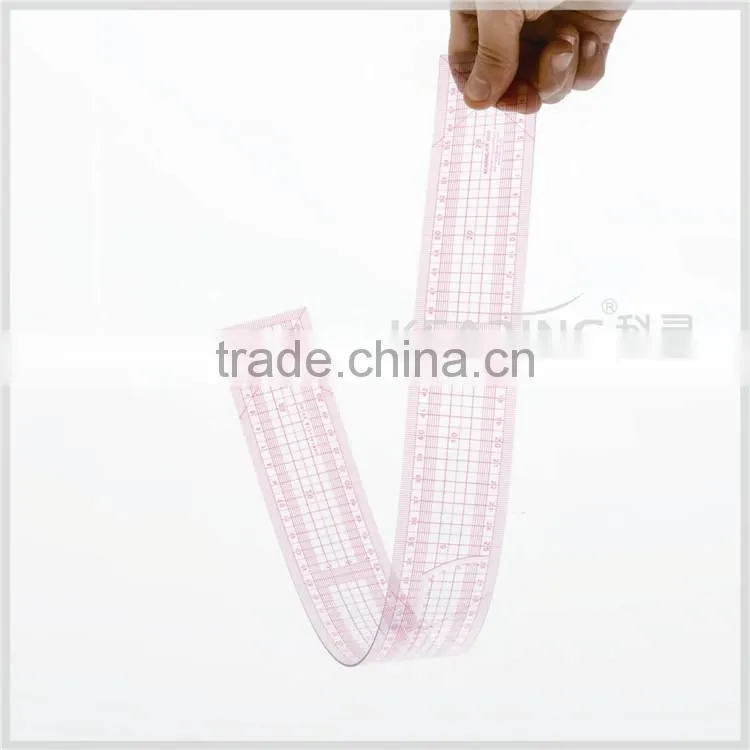 Kearing brand 5*60cm length 1.2mm thickness straight flexible sandwich line plastic garment ruler for fashion deisgn#8005