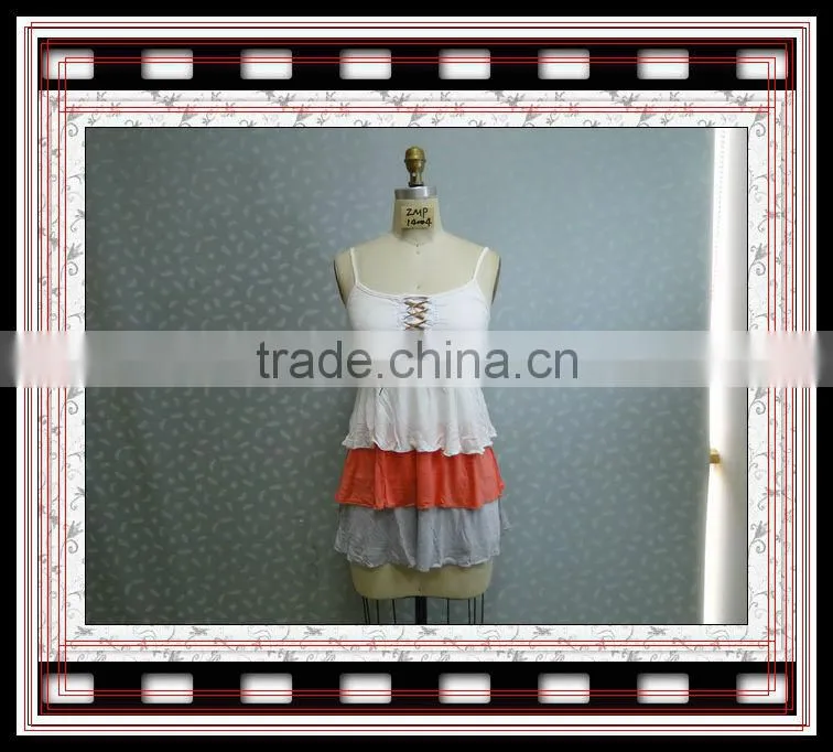 2015 ladies tunic top wholesale women three layers tank top with strape