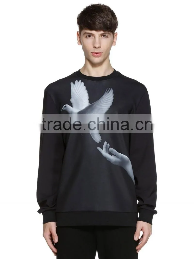 fashion printing O-neck long sleeve black thin pullover jersey t shirt for men