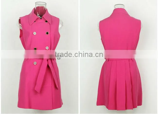 Plain Color Woman Sleeveless Dress with Belt