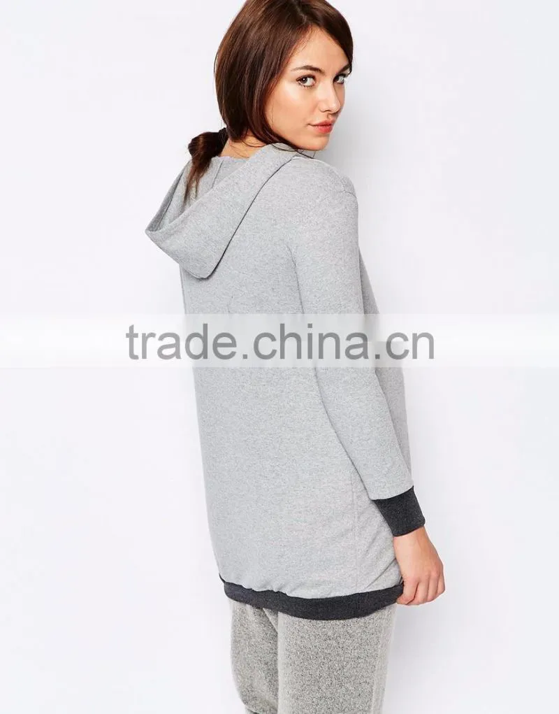 Relaxed fit long sleeve longline hoodie sweatshirt for maternity 2016