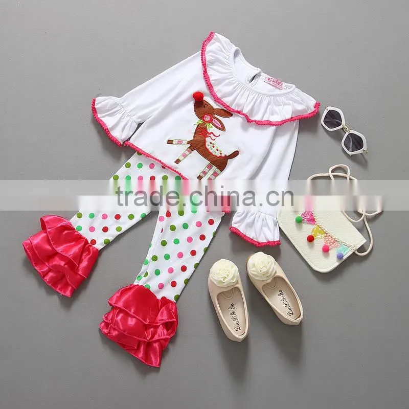 Christmas Reindeer Ruffle Cotton Toddler Girls Boutique Clothing Sets