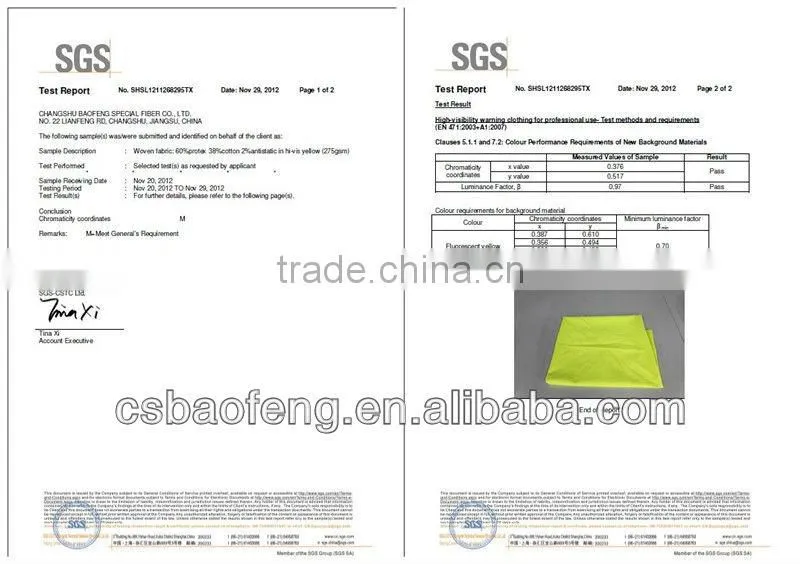 modacrylic Fabric(Hi-vis Yellow, Orange)/Protex brand