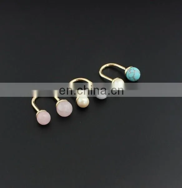 U-shaped Rose Quartz and Turquoise Pearl Rings Spring Travelling Rings