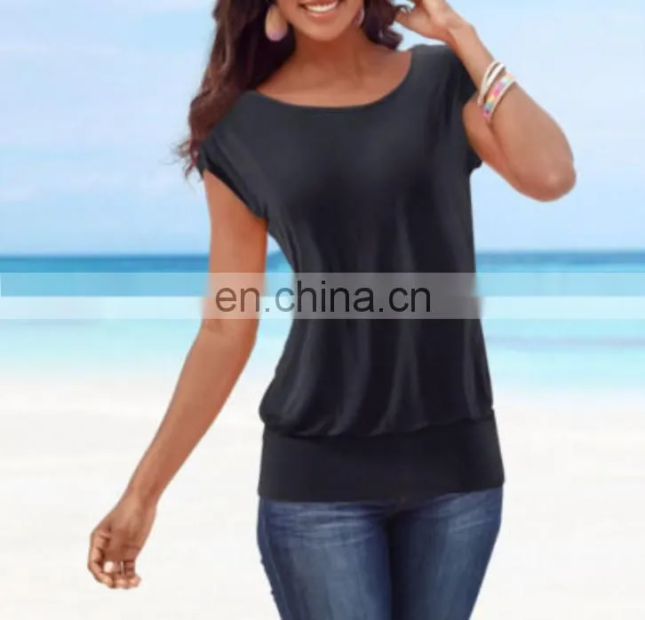 China Supplier Womens Short Sleeve T-Shirt Ladies Casual Loose Plain Tops Blouse