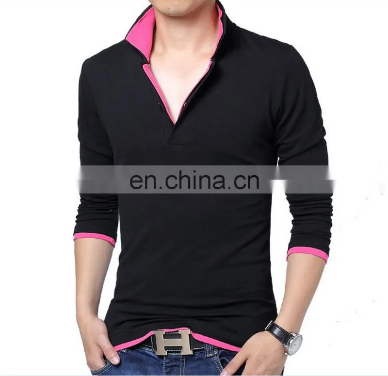 Dongguan Yihao mens fashion t shirts High quality 2015 new fall fashion men's long sleeve T shirt lapel 3XL 4XL 5XL