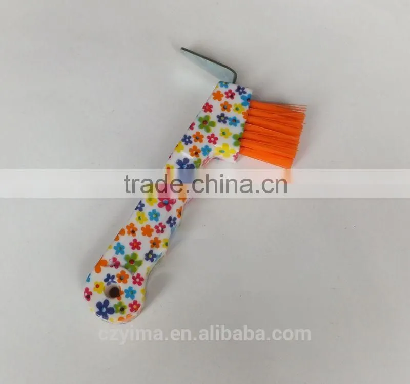 2015 New developed small flower patterned horse hoof pick with brush for equestrian