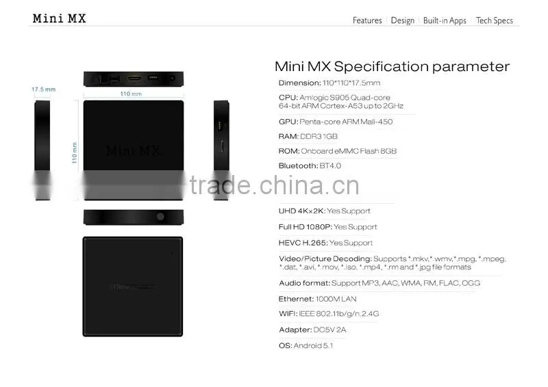 NEW arrival !!!amlogic s905 ram 2G android tv box mini mx with android5.1 OS 2G ram 16G EMMC Global media player