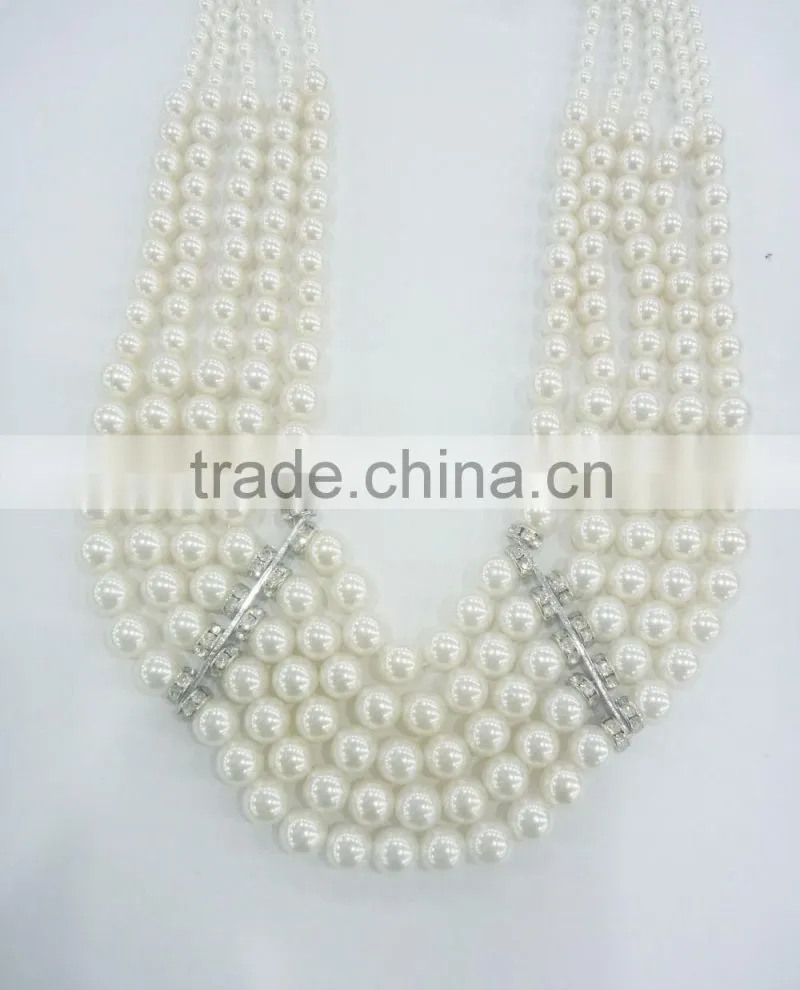 FASHION CHUNKY MULTI ROW STATEMENT PEARL NECKLACE EARRING SET