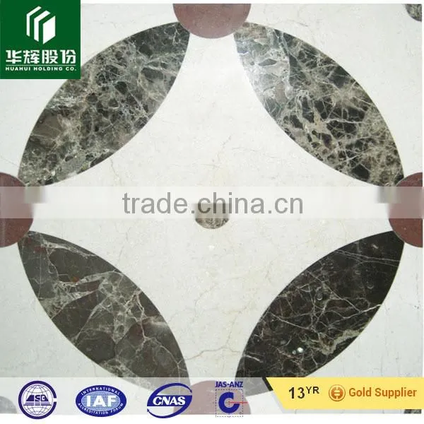 Dark emperador, crema marfil marble water jet medallion