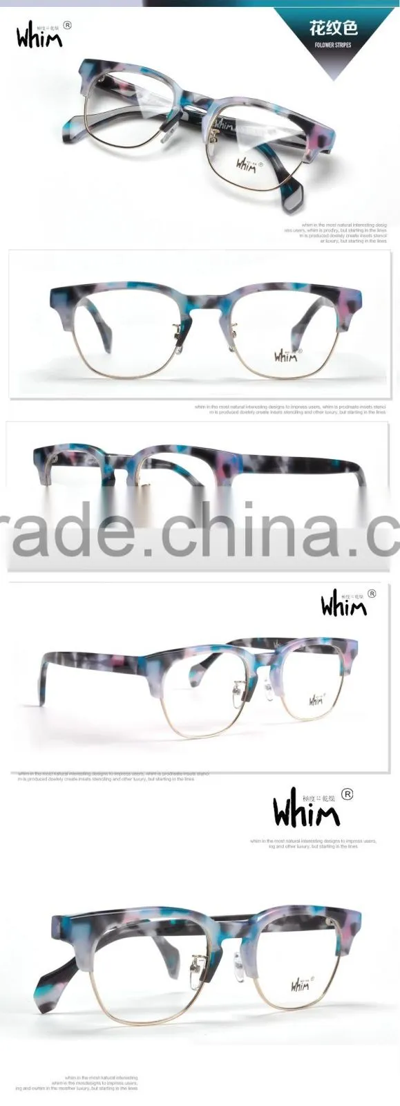 Whim Brand Designer Hand Made Half Rim Retro Myopia Acetate Glasses Frame