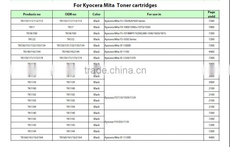 TK100 Toner Cartridge Compatible for Mita FS-1018MFP/1020D,KM-1500/1820/1815