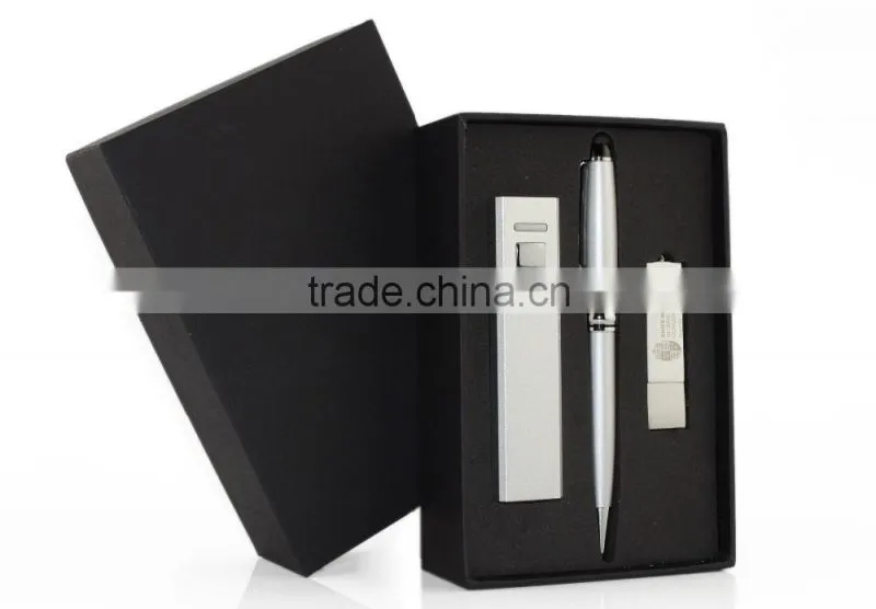 3 in 1 metal power bank and charge cable and usb disk custom made gifts set for mobile phone & computer accessories