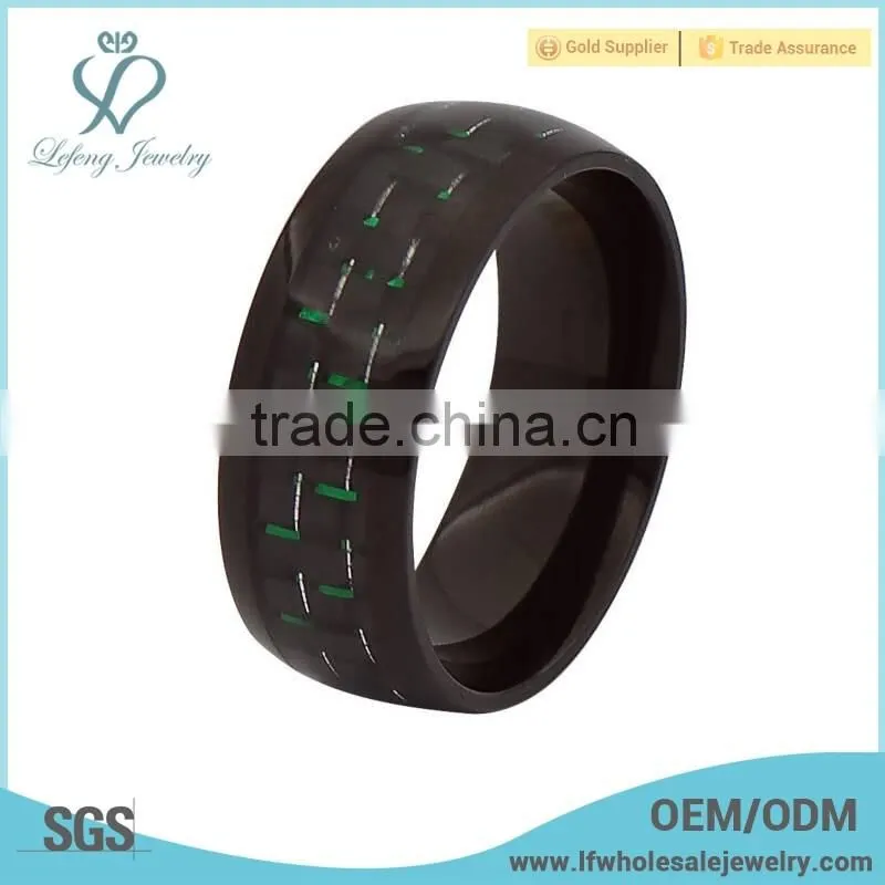 8mm fancy plated black with green carbon fiber inlay titanium ring