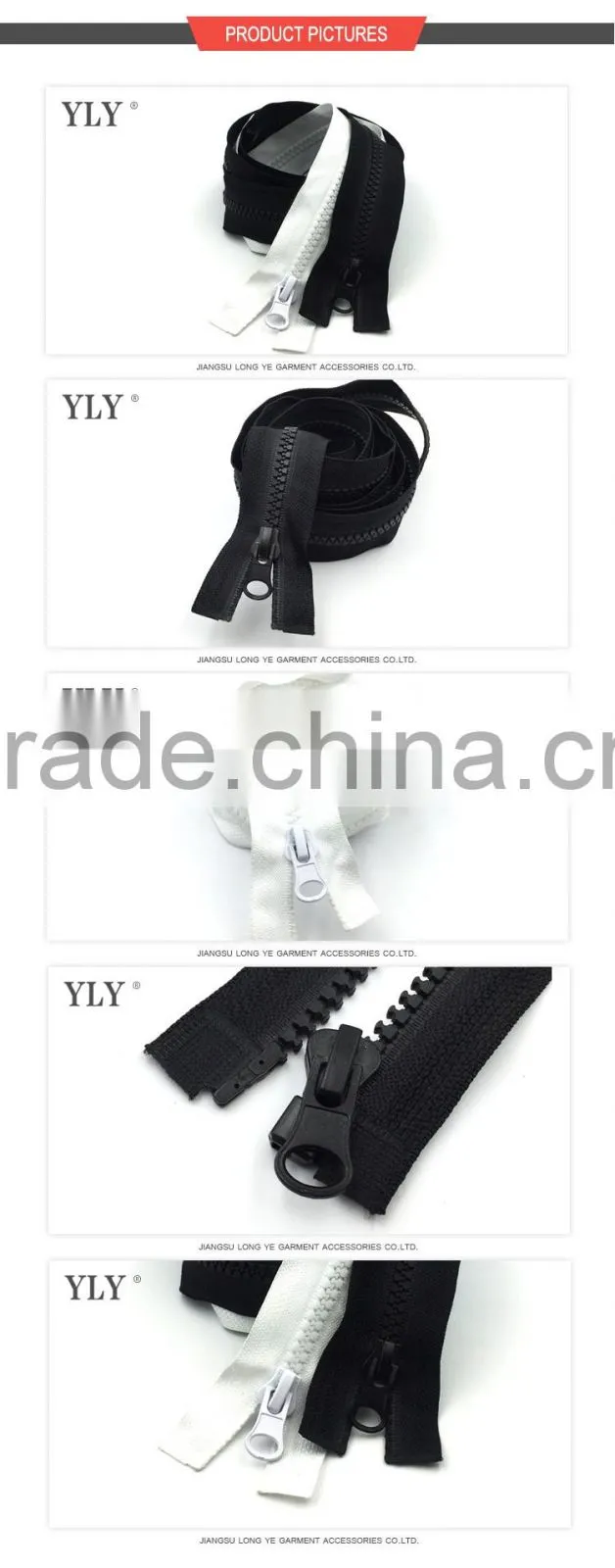 #5 Open End Plastic Resin Zipper With Metal Slider