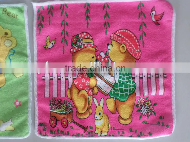 100% polyester microfiber warp knitting knitted thermal transfer printed square wash cloth with cartoon design