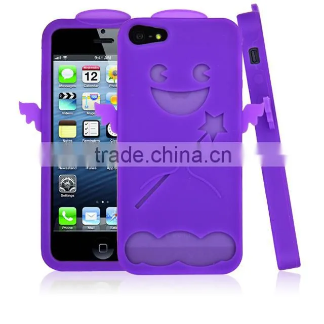Set Screen Protector And Case For Iphone 5 , Green Angel Cute Little Bush Silicon Case
