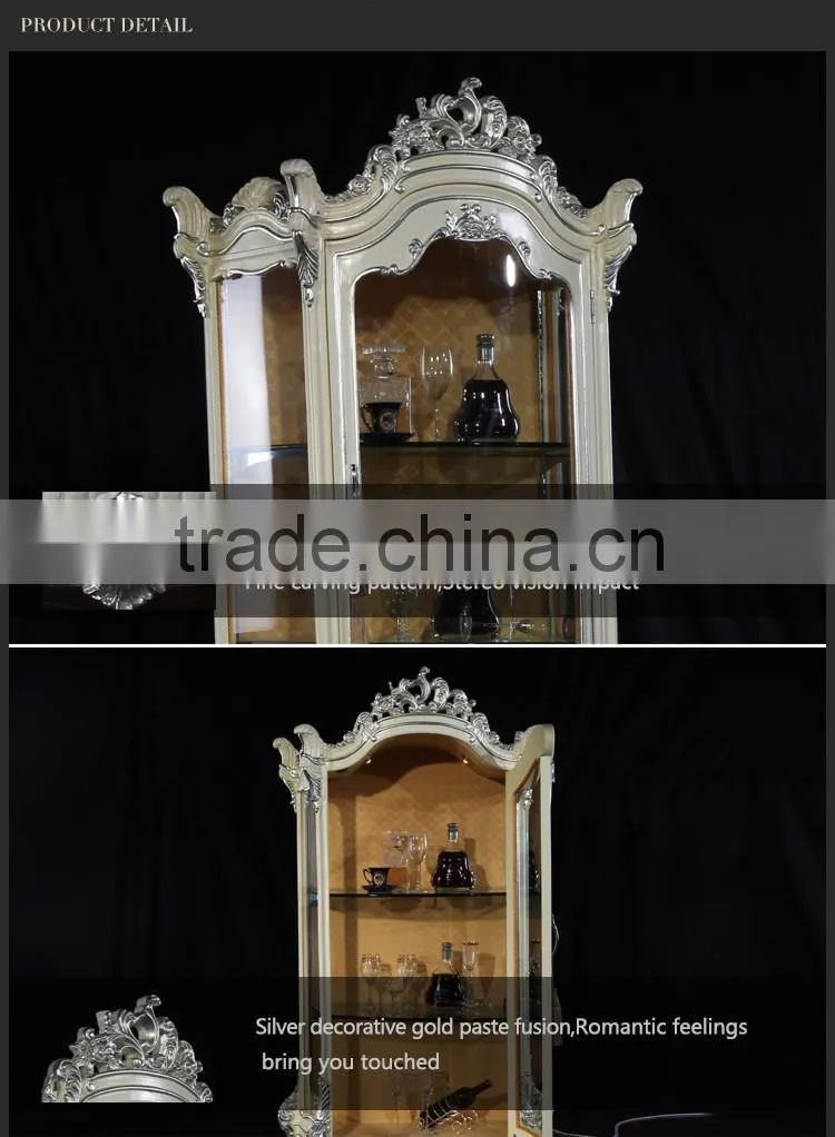 Plain white wood and glass wine cabinet for dinning room furniture