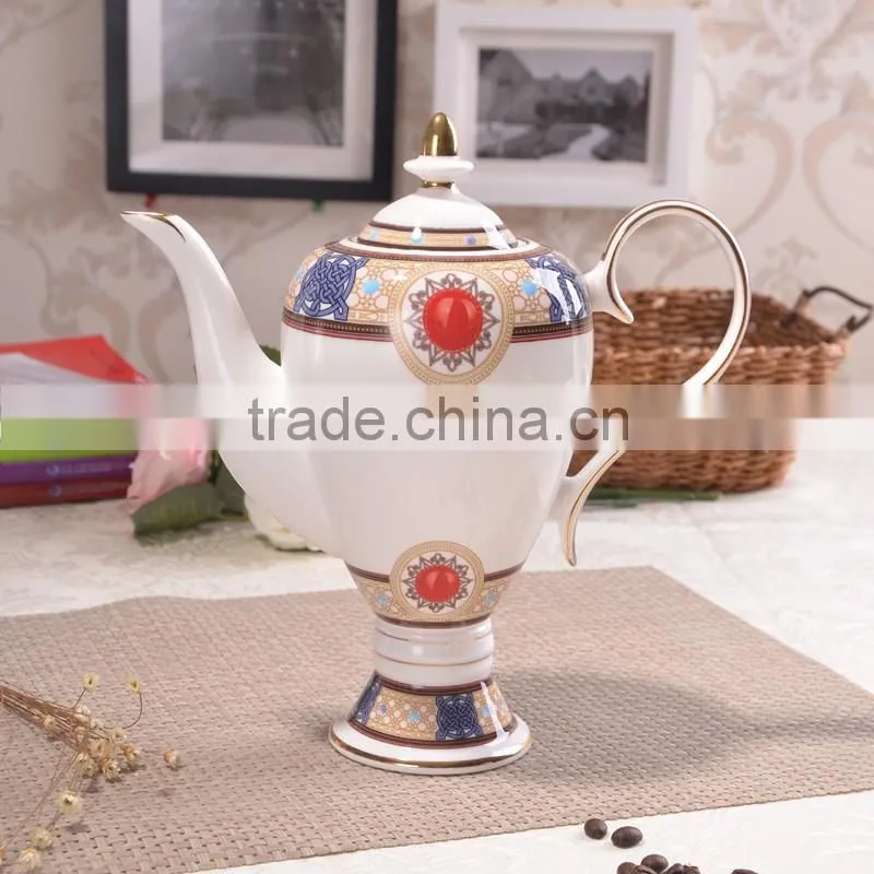 european style fashion pattern with gold-rim 1000ml bone china tea pot