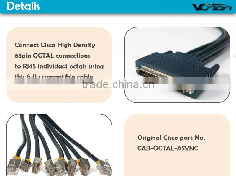 10ft CAB-OCTAL-ASYNC Cisco Compatible 8-Lead Octal Cable 68-Pin to 8-Male RJ45s 72-0845-01
