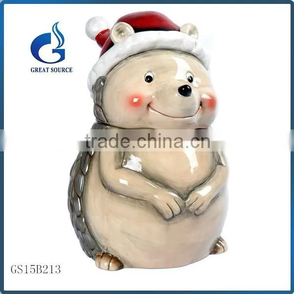 hand-painted 3D hedgehog shape ceramic christmas animal cookie jars