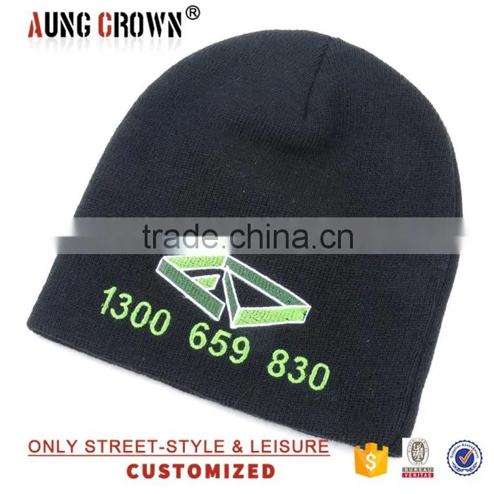 100% acrylic knit 3d embroidery beanie