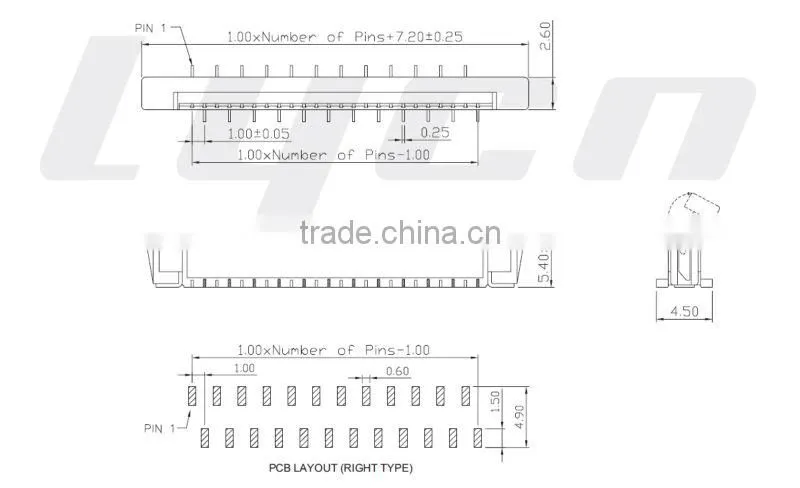 FPC/FFC Connector Pitch 1.00mm SMT/Right Type Vertical Contact