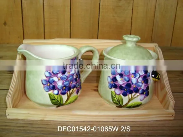 Ceramic 7pcs spice canistes set with wood