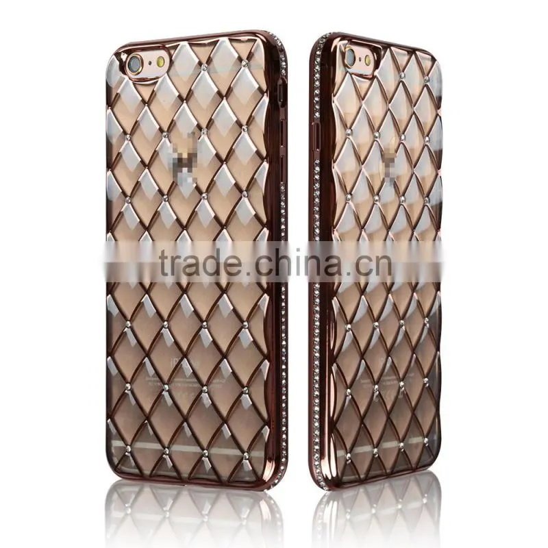 C&T 3D Sparkling Glitter Clear Diamond Grid Soft TPU Plating Mobile Phone Case for iPhone 6S