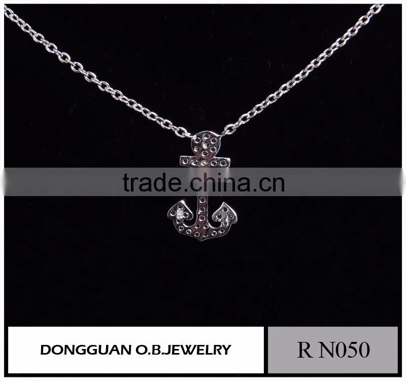 Cheapest Stainless Steel Pendant Anchor Necklace/Crystal Letter White Gold Necklace