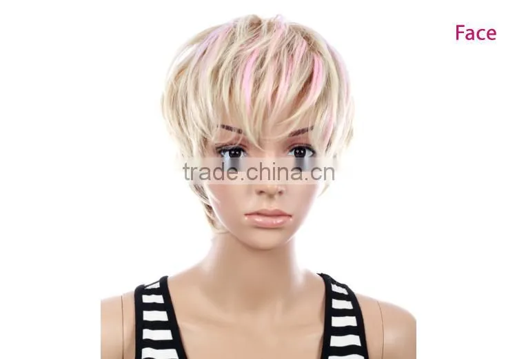 White/blonde synthetic short wig bangs ombre wig natural scalp bob wig