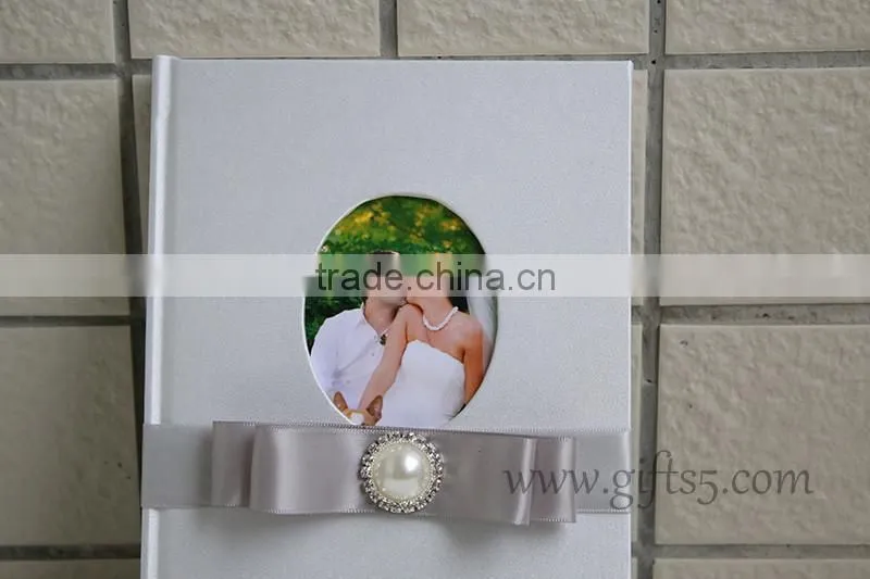 Wedding Guest Signing Book in white with pearl and ribbon