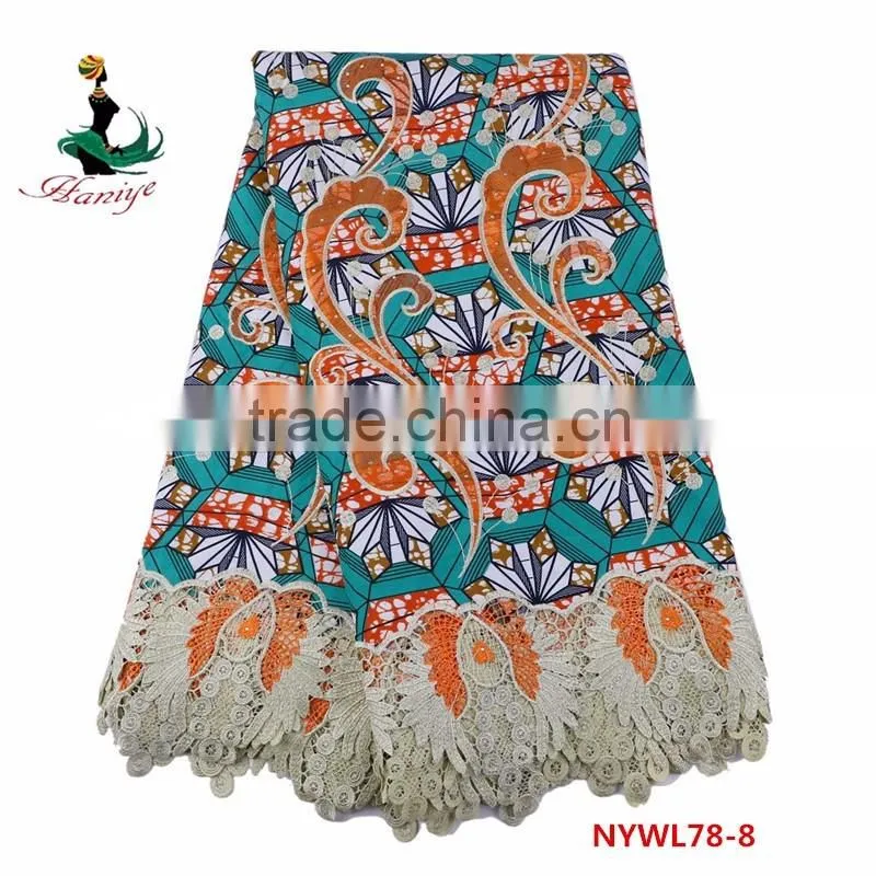 Newest design ankara wax mix lace fabric african dutch wax with polyester lace
