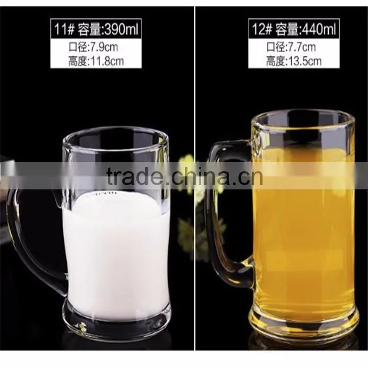 Promotional Custom Design Tall Glass Beverage/Glass Beer Mug With Handle