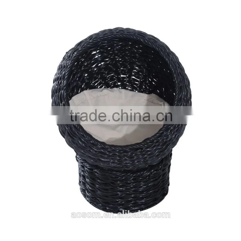 Pawhut Black/Beige 21" Hooded Rattan Wicker Elevated Cat Bed