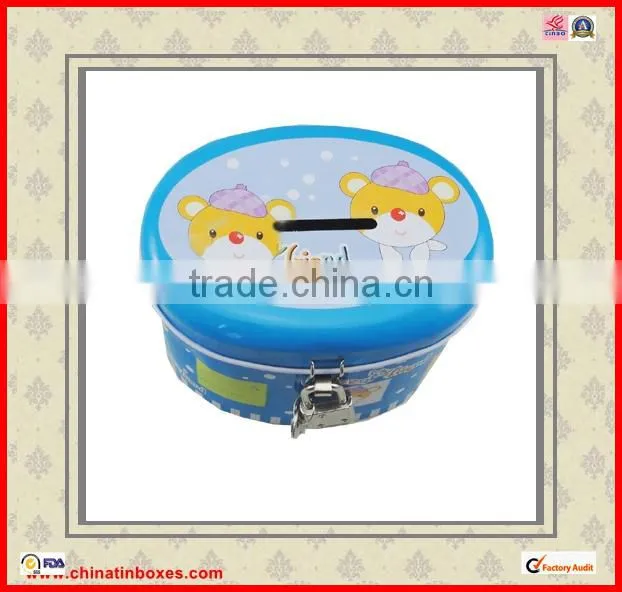 high quality with lock round saving tin box