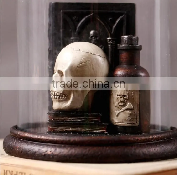 halloween skull and crow decoration with glass dome creepy gift