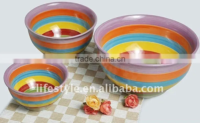 3Pcs Stoneware Mixing Bowl, Two-Tone